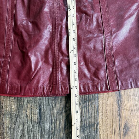 Vintage Montgomery Ward The Tannery Leather Skirt 17/18 Wine Red Knee Length - Picture 15 of 15